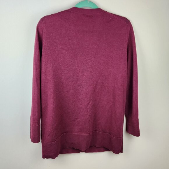 *Flawed* Banana Republic Factory 100% Merino Wool Burgundy Button Up Cardigan PL - Picture 2 of 9